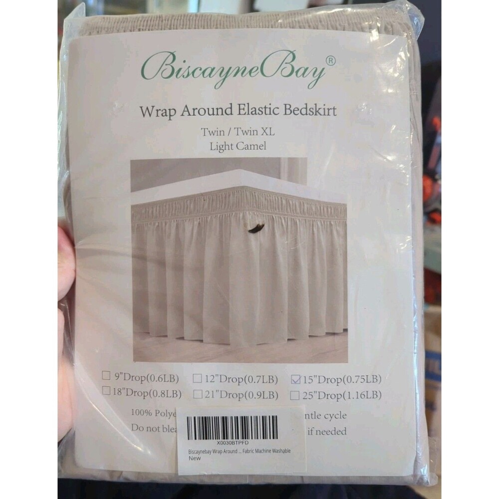 Biscayne Bay Bed Skirt Wrap Around Elastic Twin/Twin XL Light Camel 15 Inch Drop